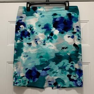 White House Black Market Blue and Green Floral Skirt
